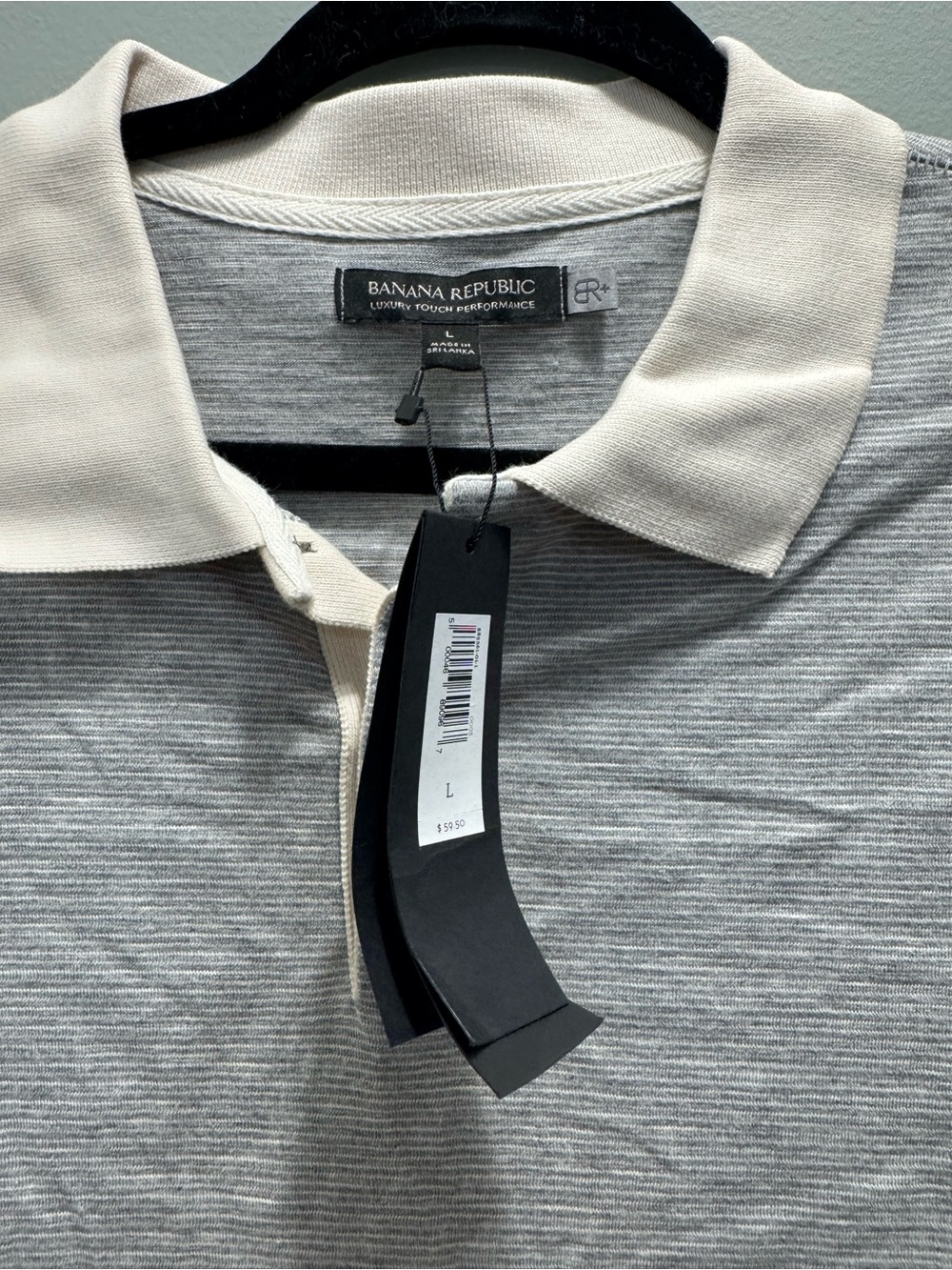 Banana Republic Light Gray Striped Polo with Cream Collar